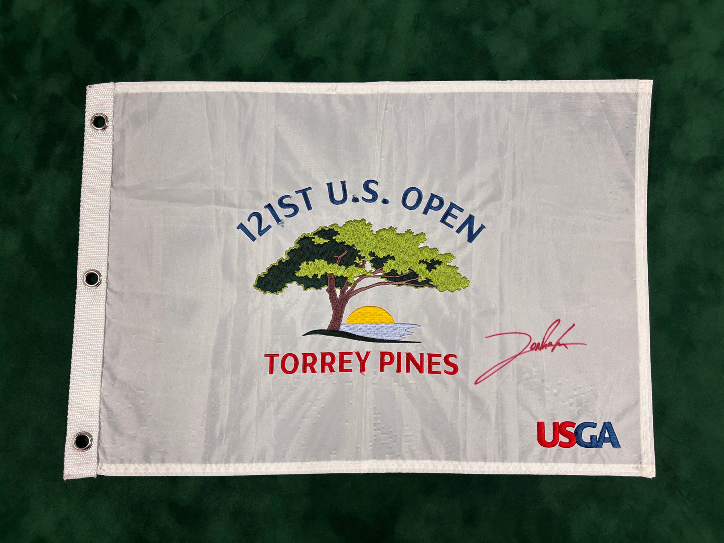 Jon Rahm Winner Signed 121st US Open at Torrey Pines Golf Flag + Dealer COA