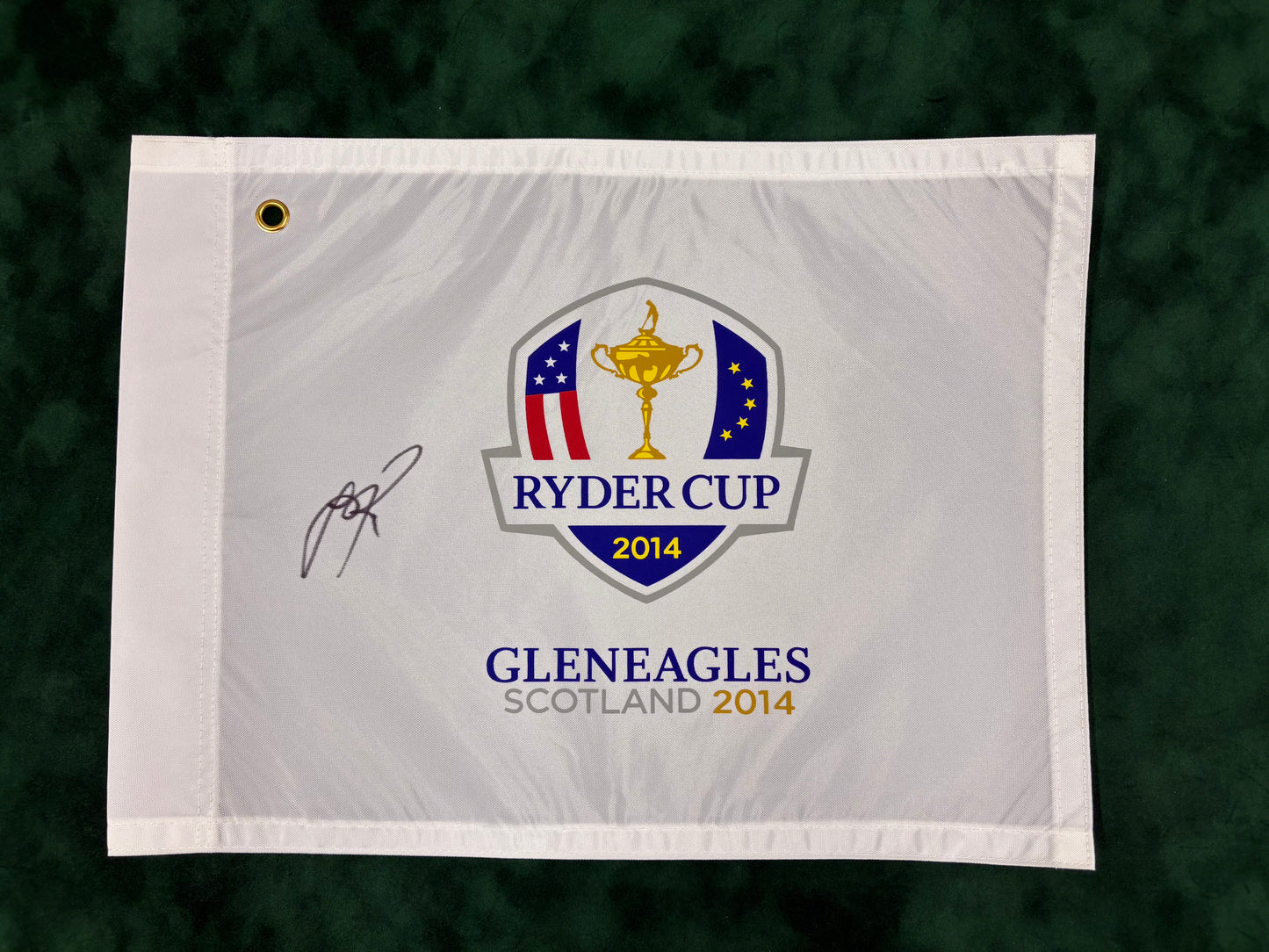Justin Rose Signed 2014 Ryder Cup at Gleneagles Golf Flag + Dealer COA