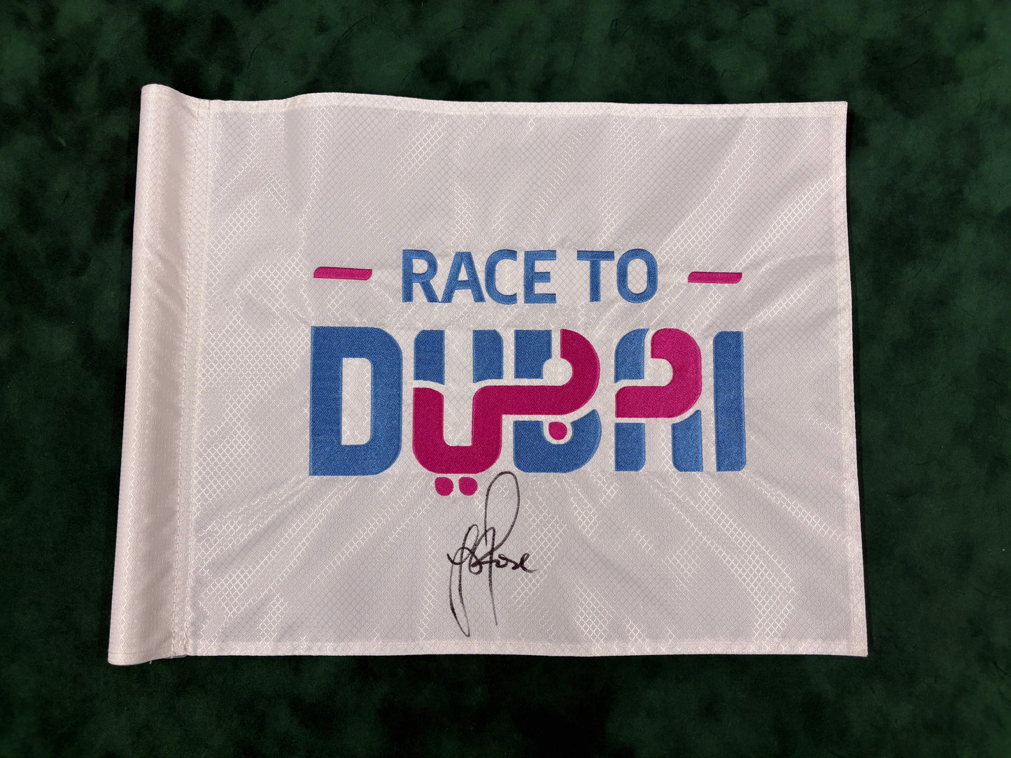 Justin Rose Signed DP World Tour Race to Dubai Course Used Golf Flag + Dealer COA