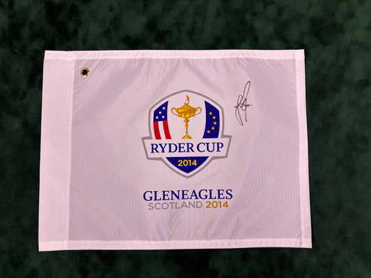 Justin Rose Signed 2014 Ryder Cup at Gleneagles Golf Flag + Dealer COA