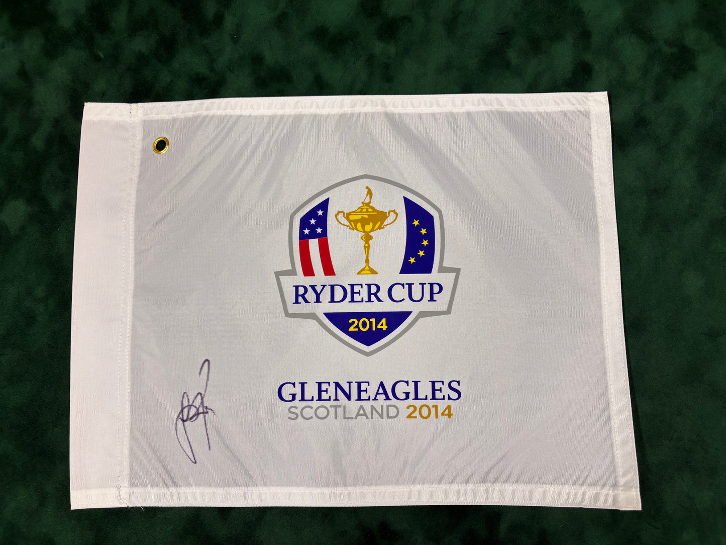Justin Rose Signed 2014 Ryder Cup at Gleneagles Golf Flag + Dealer COA
