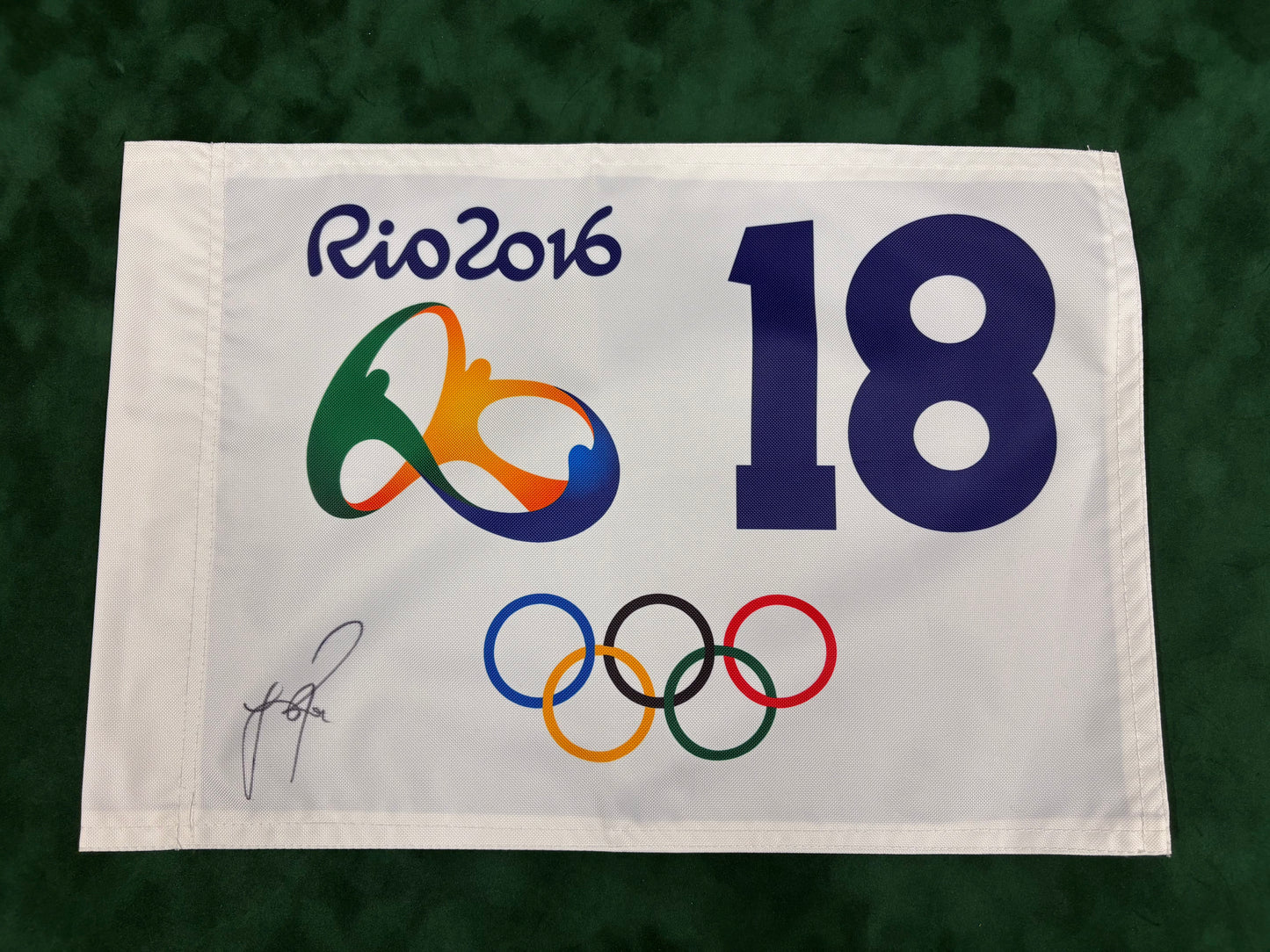 Justin Rose Signed Rio 2016 Olympic 18th Hole Golf Flag + Dealer COA