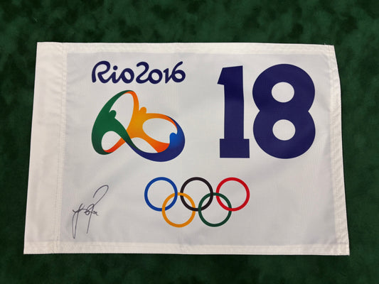 Justin Rose Signed Rio 2016 Olympic 18th Hole Golf Flag + Dealer COA