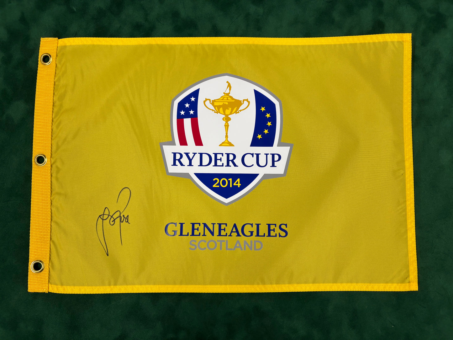 Justin Rose Signed 2014 Ryder Cup at Gleneagles Golf Flag + Dealer COA