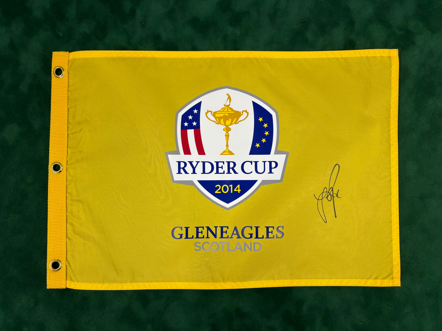 Justin Rose Signed 2014 Ryder Cup at Gleneagles Golf Flag + Dealer COA