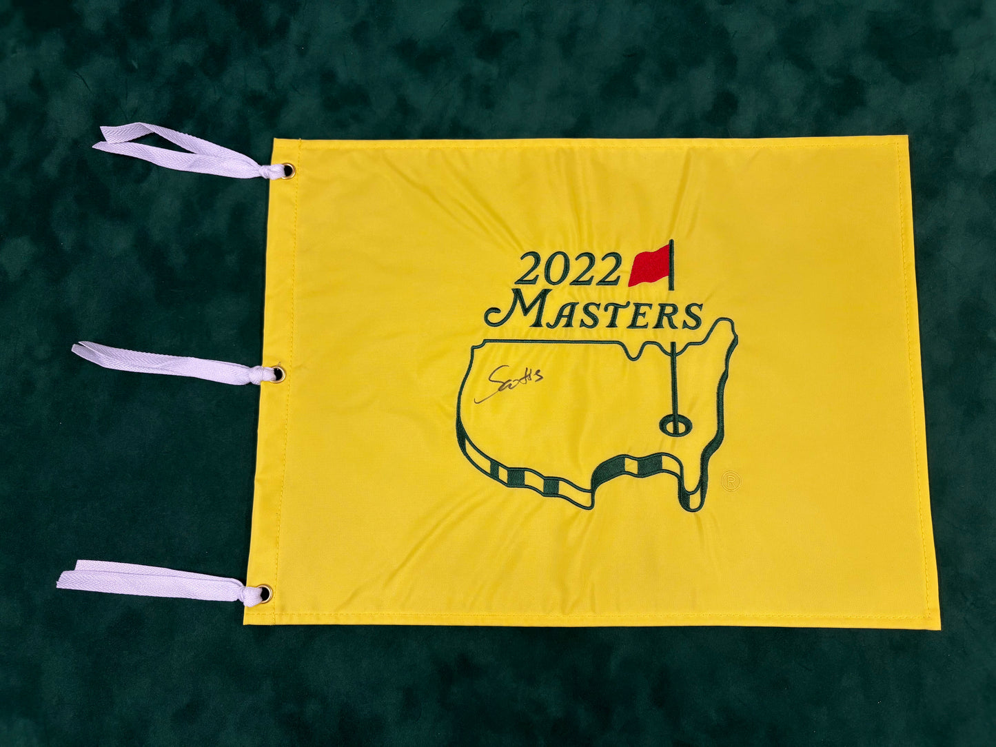 Scottie Scheffler Hand Signed 2022 Masters Golf Flag Obtained in Person + Dealer COA