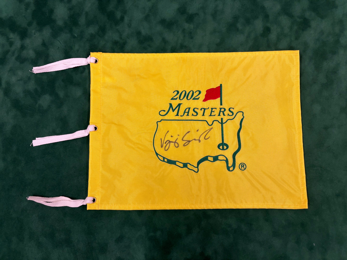 Vijay Singh Signed 2002 Masters Golf Flag + Dealer COA