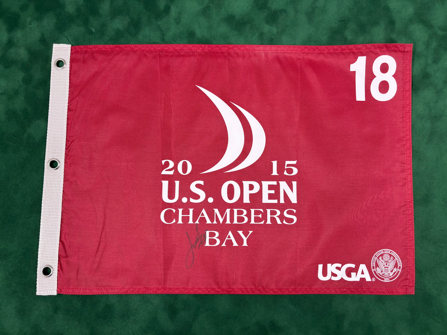 Jordan Spieth Signed 2015 US Open at Chambers Bay Golf Flag + Dealer COA