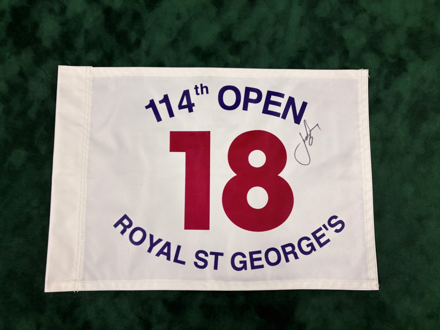 Jordan Spieth Signed 114th Open at Royal St George's White Golf Flag + Dealer COA