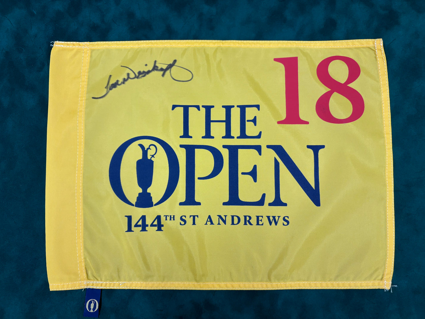 Tom Weiskopf Signed 144th Open at St Andrews Golf Flag + Dealer COA