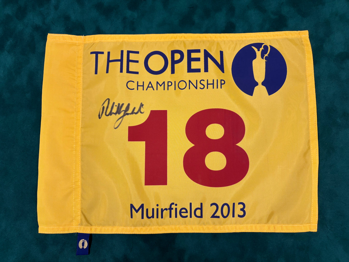 Phil Mickelson Winner Signed 2013 Open at Muirfield Golf Flag + Dealer COA