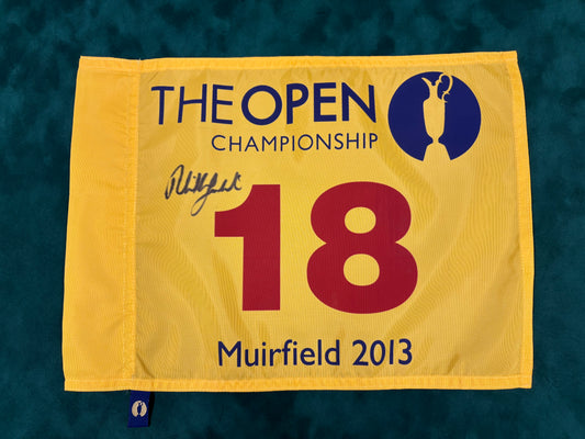 Phil Mickelson Winner Signed 2013 Open at Muirfield Golf Flag + Dealer COA