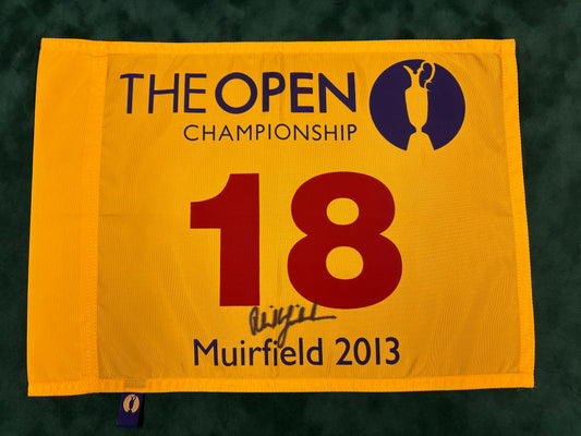 Phil Mickelson Winner Signed 2013 Open at Muirfield Golf Flag + Dealer COA