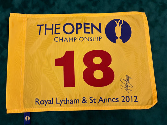 Álvaro Quirós Signed 2012 Open at Royal Lytham & St Annes Golf Flag + Dealer COA