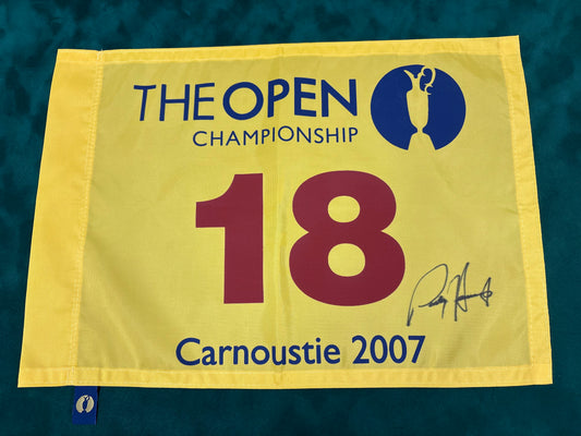 Pádraig Harrington Winner Signed 2007 Open at Carnoustie Golf Flag + Dealer COA