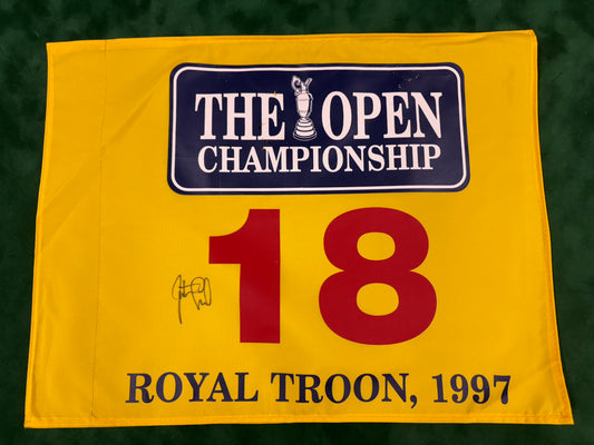 Justin Leonard Signed Royal Troon 1997 The Open Golf Pin Flag + Dealer COA