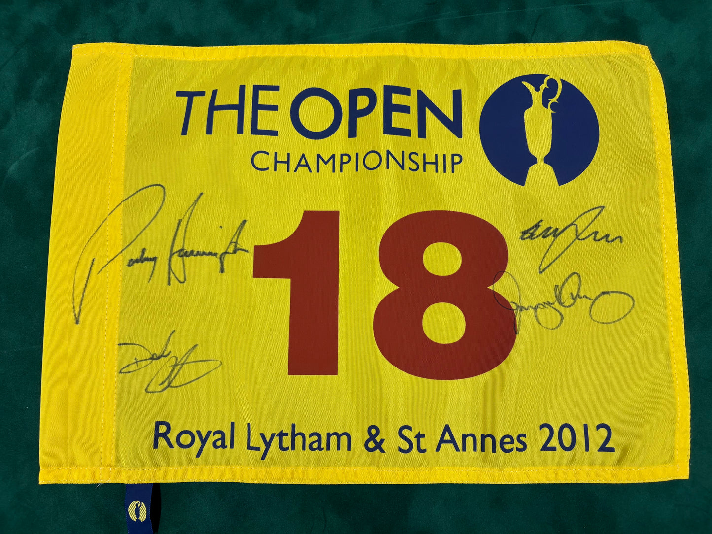 2012 Open at Royal Lytham & St Annes Golf Flag Signed by Rory McIlroy, Padraig Harrington, Graeme McDowell & Darren Clarke + Cert