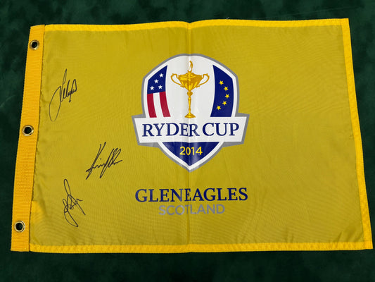 Lee Westwood, Henrik Stenson & Justin Rose Signed 2014 Ryder Cup Golf Flag + COA