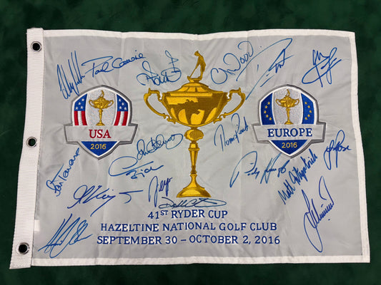 2016 Ryder Cup at Hazeltine National Golf Flag Signed by 18 of Team Europe + Cert