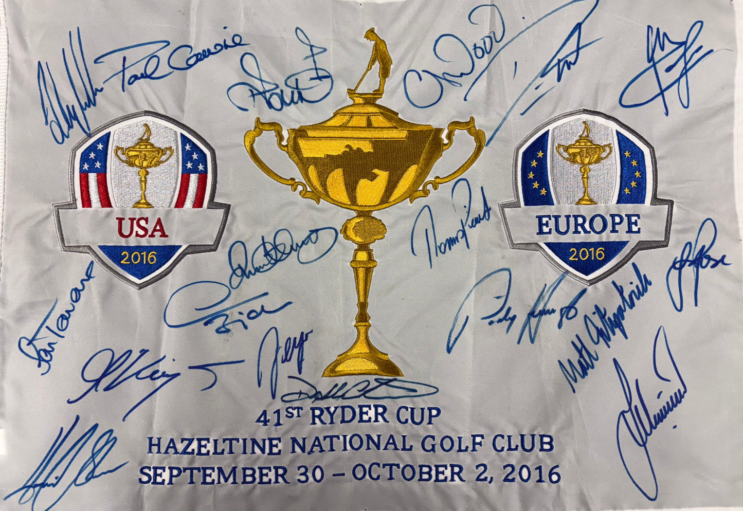 2016 Ryder Cup at Hazeltine National Golf Flag Signed by 18 of Team Europe + Cert