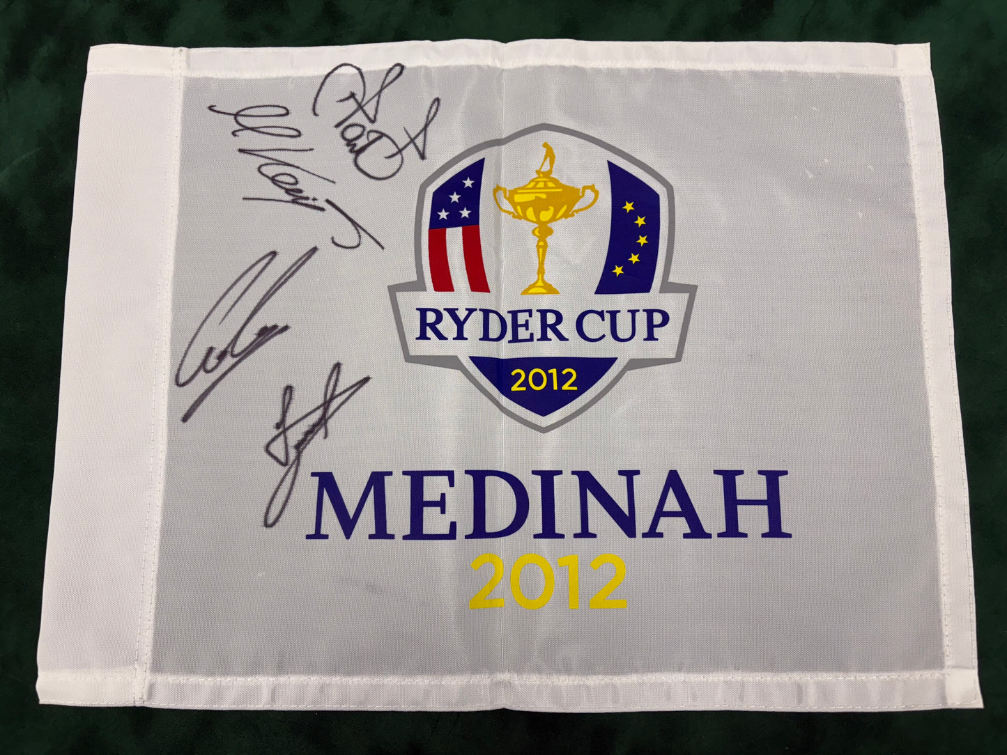 2012 Ryder Cup at Medinah Team Europe Signed Golf Flag (Poulter, Donald) + COA