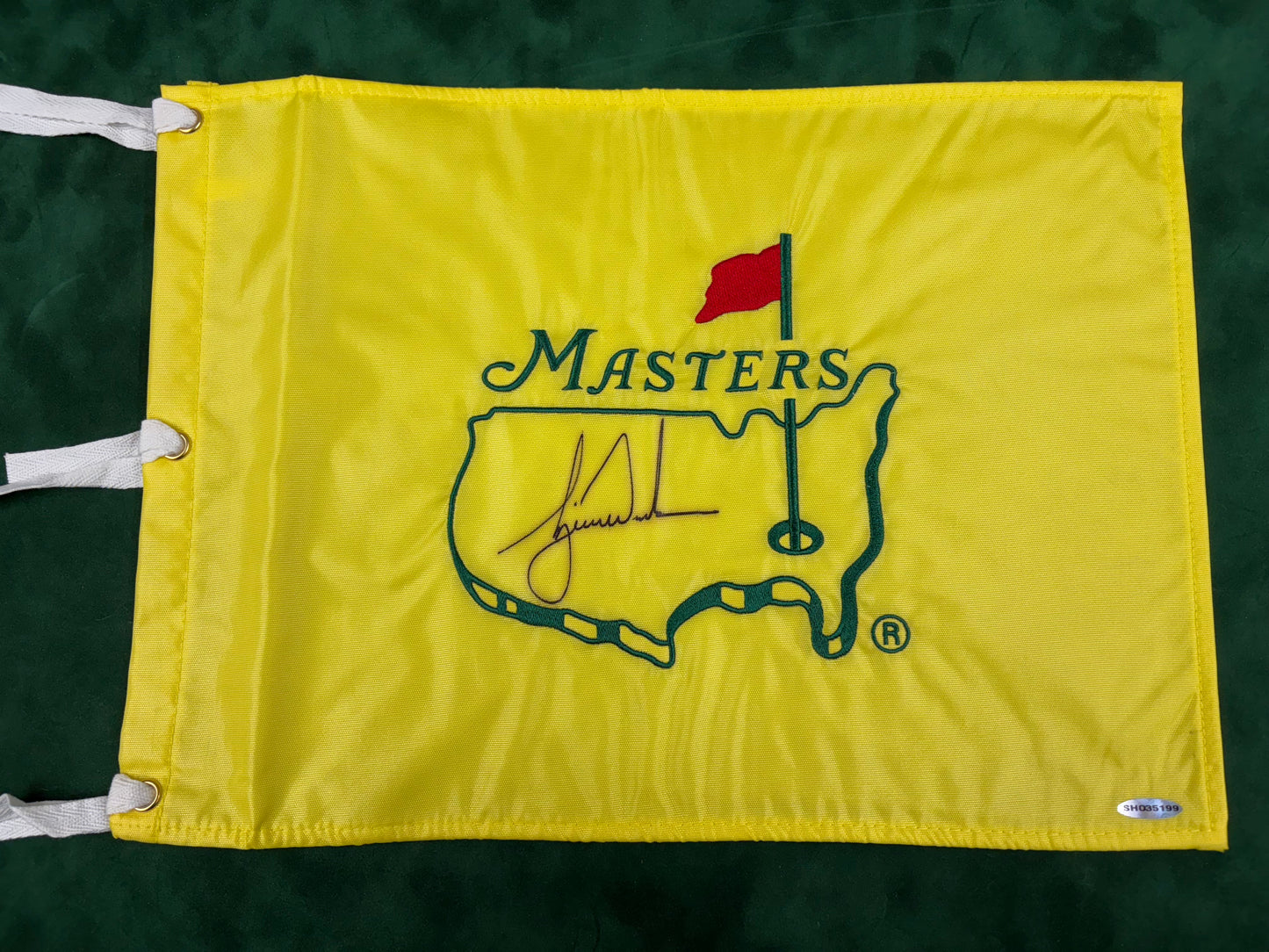 Tiger Woods Rare Signed Undated Augusta Masters Golf Pin Flag + Upper Deck COA