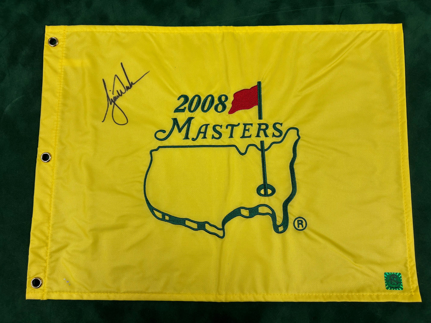 Golf Legend Tiger Woods Rare Signed 2008 Augusta Masters Golf Pin Flag + GJA COA