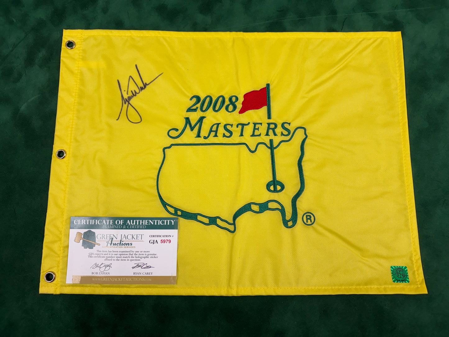 Golf Legend Tiger Woods Rare Signed 2008 Augusta Masters Golf Pin Flag + GJA COA