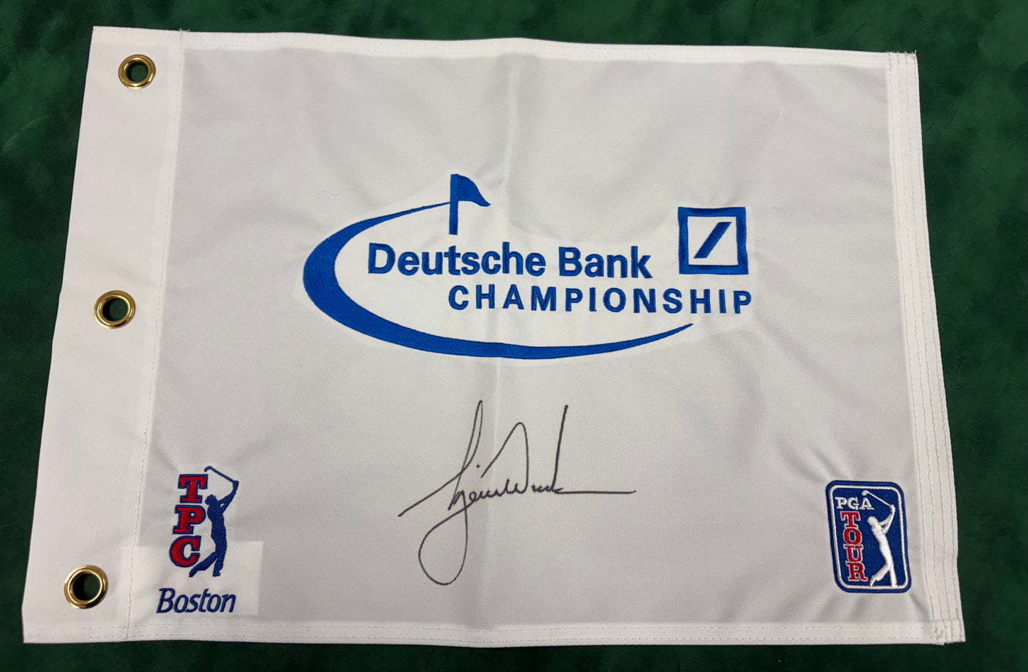 Tiger Woods Signed Deutsche Bank TPC Boston Golf Pin Flag PGA Tour + Dealer COA