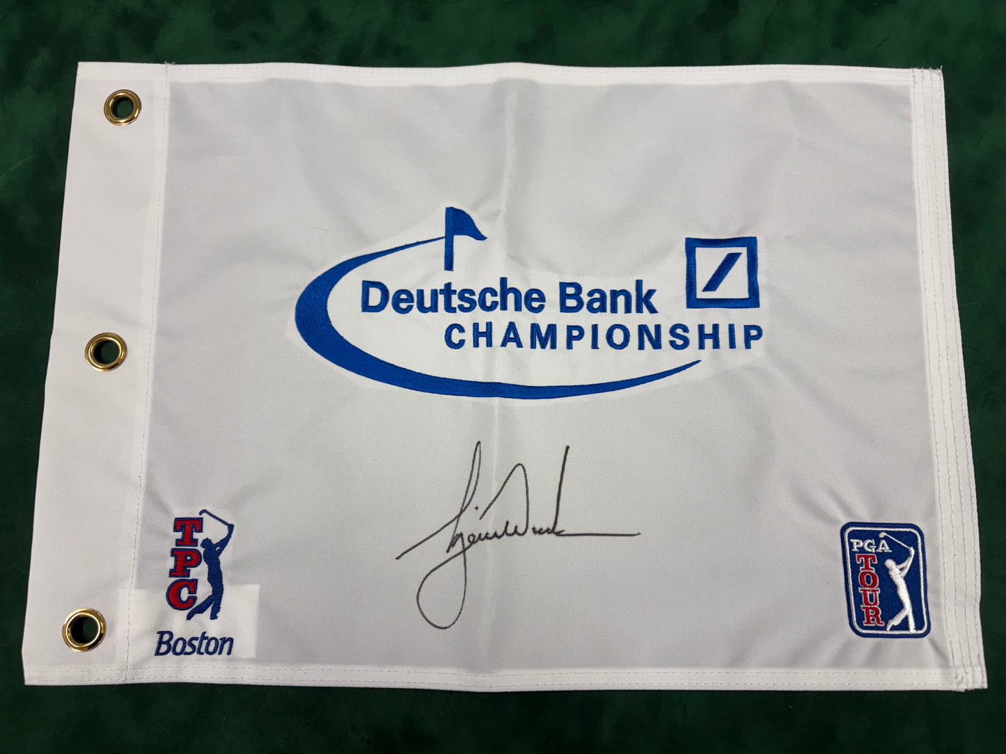 Tiger Woods Signed Deutsche Bank TPC Boston Golf Pin Flag PGA Tour + Dealer COA
