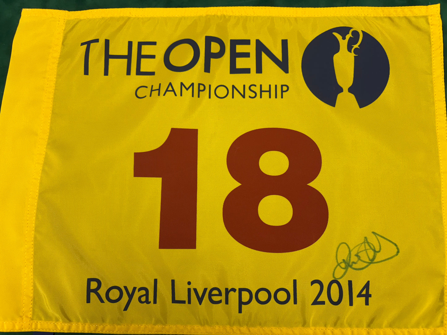 Rory McIlroy Winner Signed 2014 Open at Royal Liverpool Golf Flag + Dealer COA