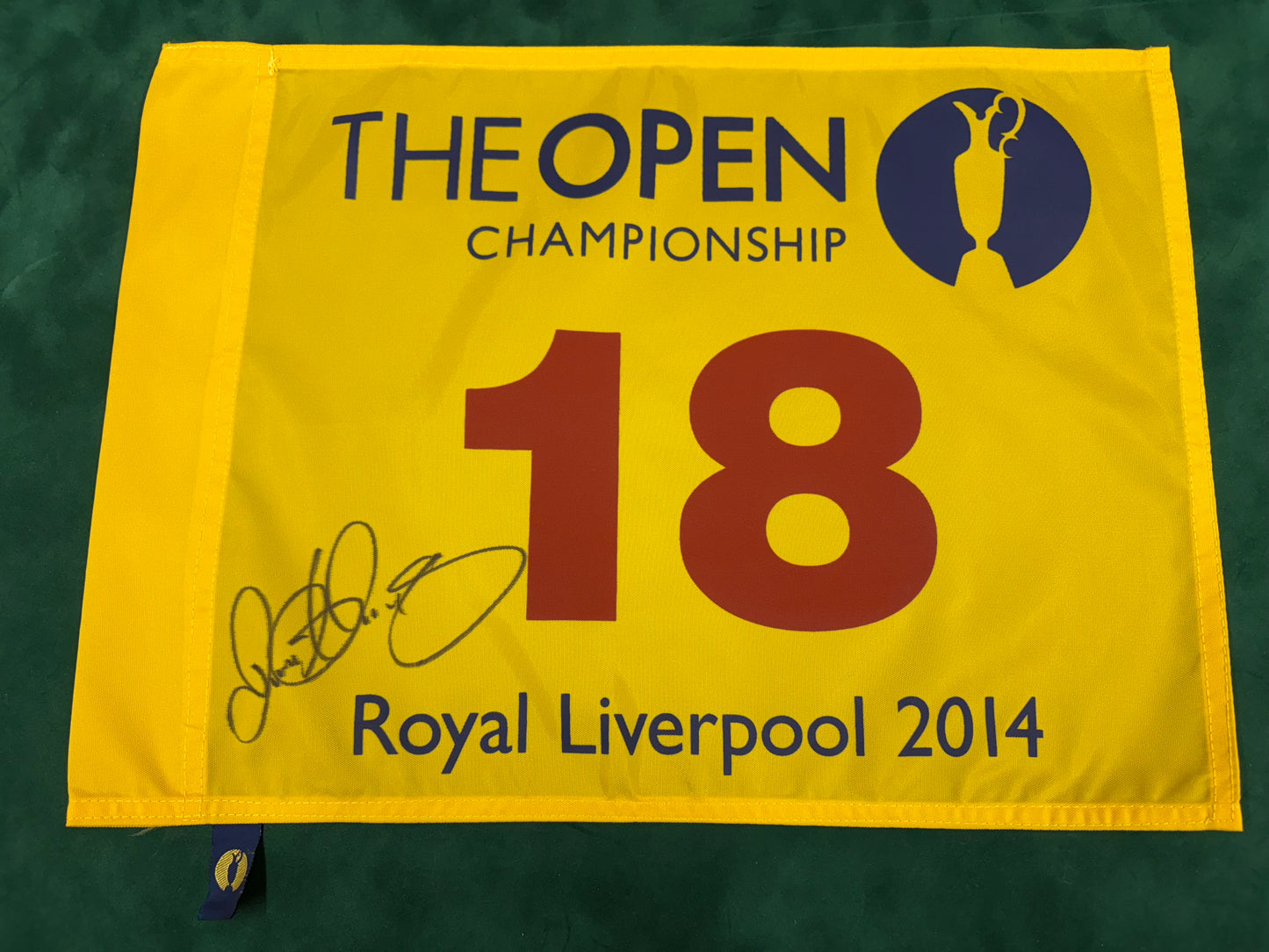 Rory McIlroy Winner Signed 2014 Open at Royal Liverpool Golf Flag + Dealer COA