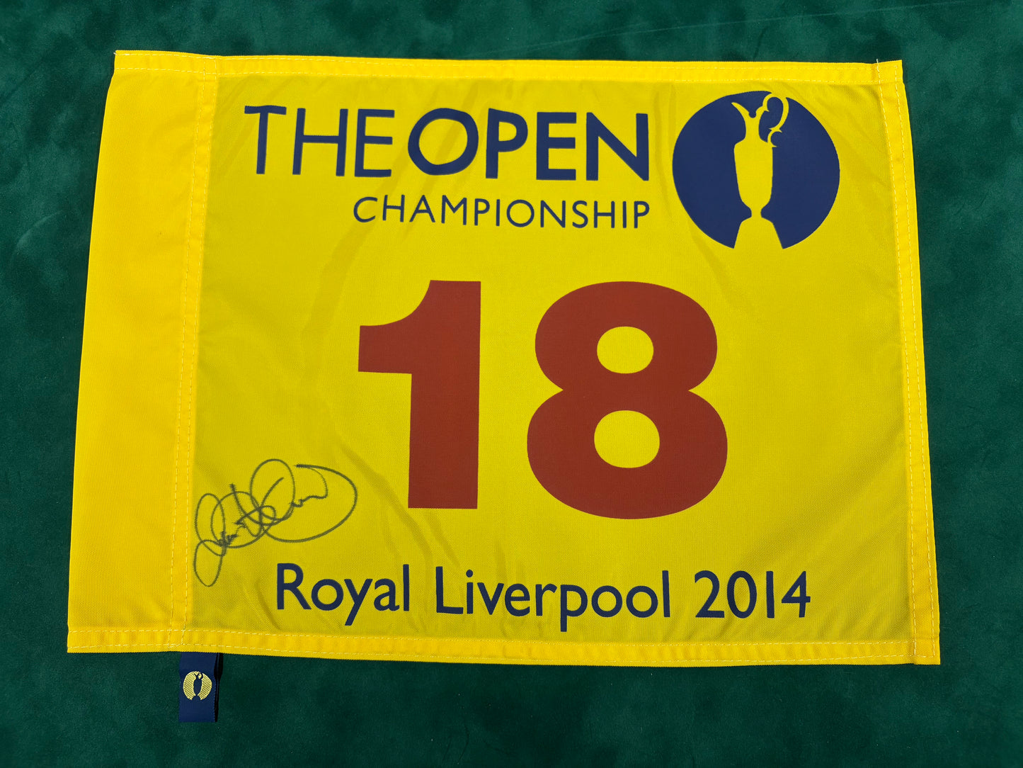 Rory McIlroy Winner Signed 2014 Open at Royal Liverpool Golf Flag + Dealer COA