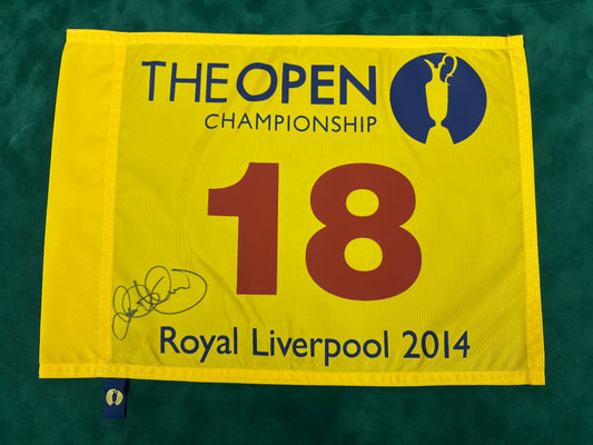 Rory McIlroy Winner Signed 2014 Open at Royal Liverpool Golf Flag + Dealer COA