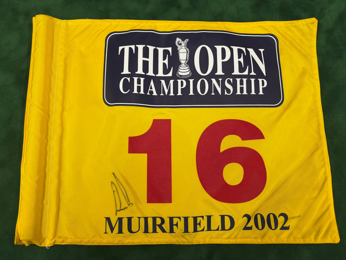 Ernie Els Winner Signed 2002 Open at Muirfield 16th Hole Course Used Golf Flag + Dealer COA