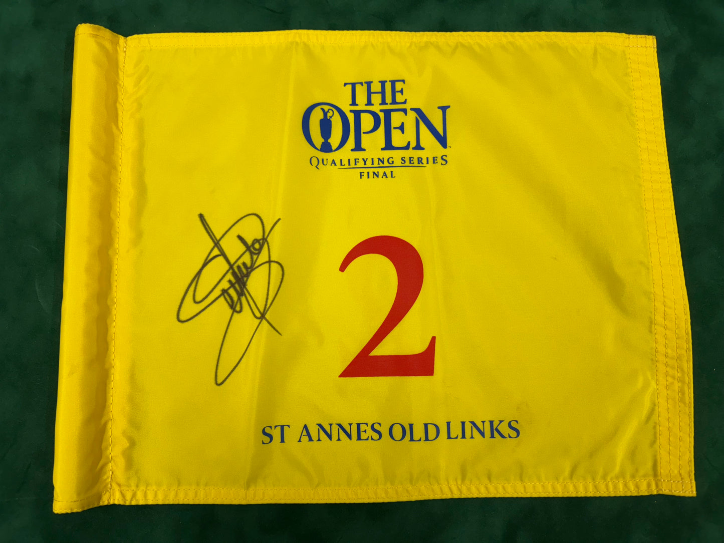 Gonzalo Fernandez-Castaño Signed Course Used 2nd Hole Open Qualifying Golf Pin Flag + Dealer COA