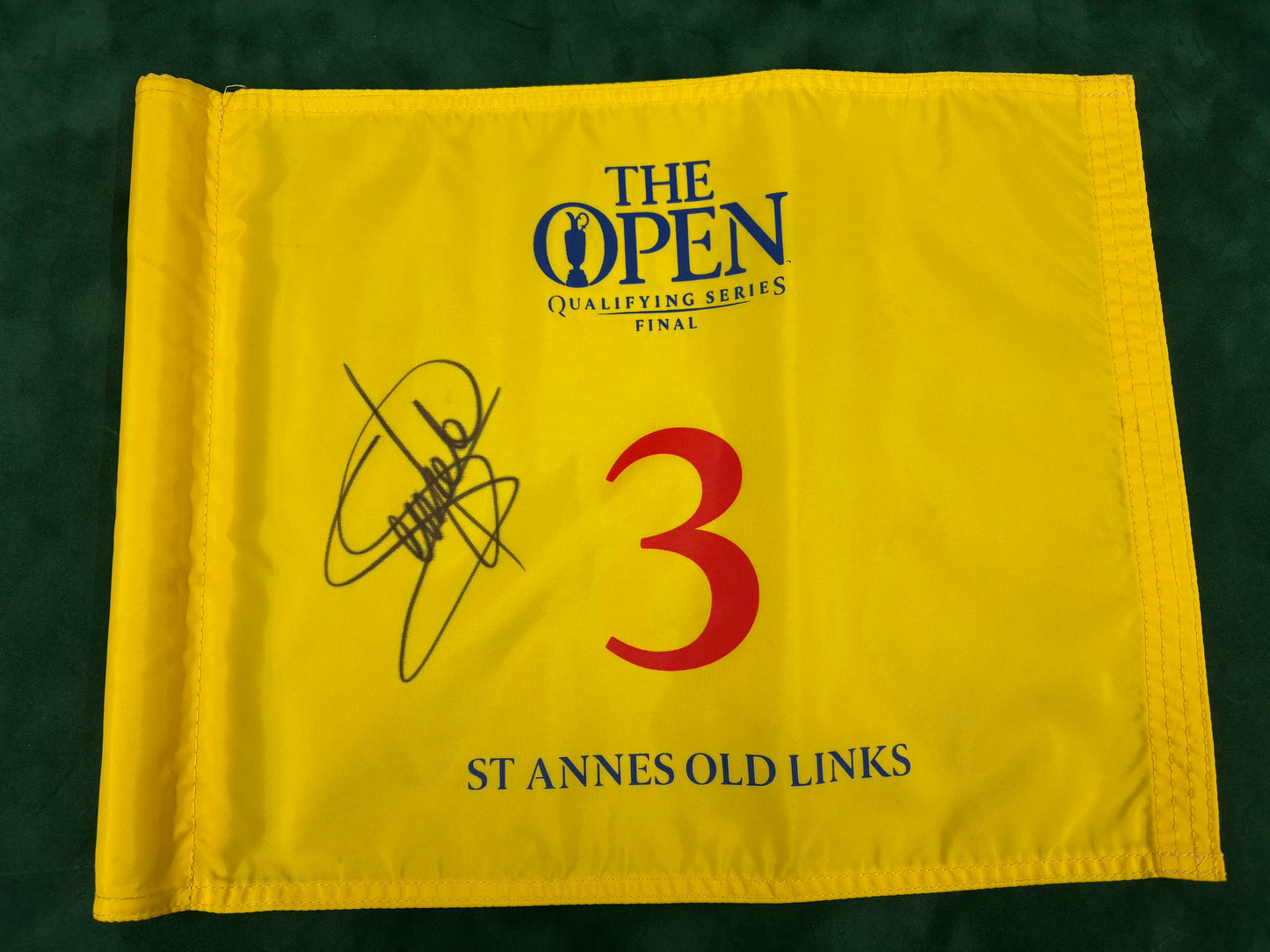 Gonzalo Fernandez-Castaño Signed Course Used 3rd Hole Open Qualifying Golf Pin Flag + Dealer COA