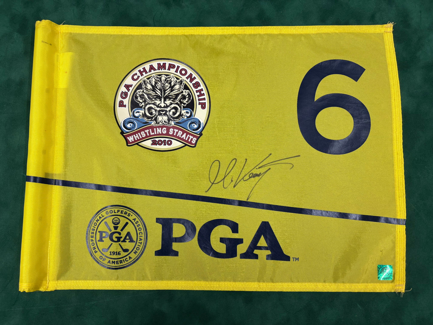 Martin Kaymer Winner Signed 2010 PGA Championship at Whistling Straits 6th Hole Course Used Golf Flag + GJA Cert