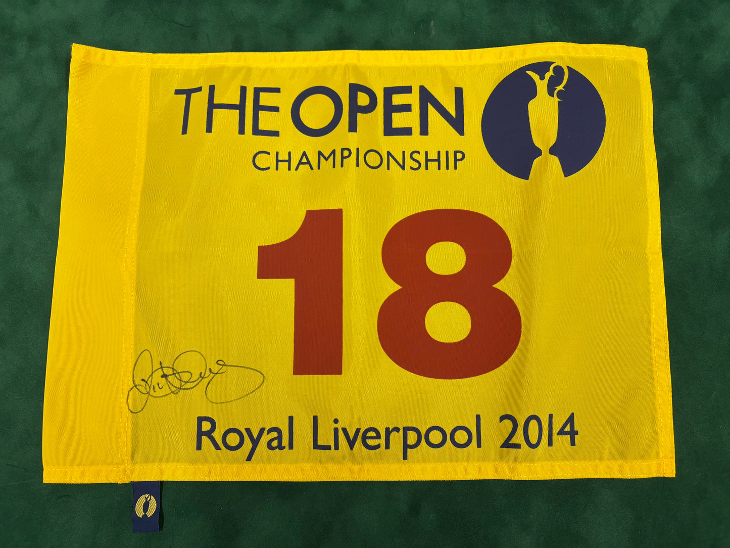 Rory McIlroy Winner Signed 2014 Open at Royal Liverpool Golf Flag + Dealer COA