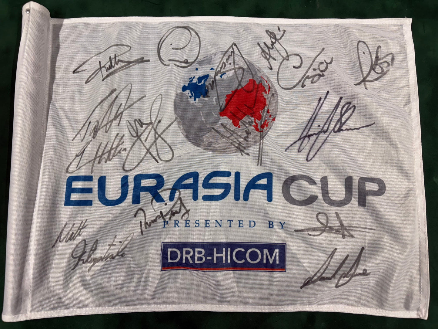 RARE Team Europe Fully Signed 2018 Eurasia Cup Course Golf Pin Flag + Dealer COA
