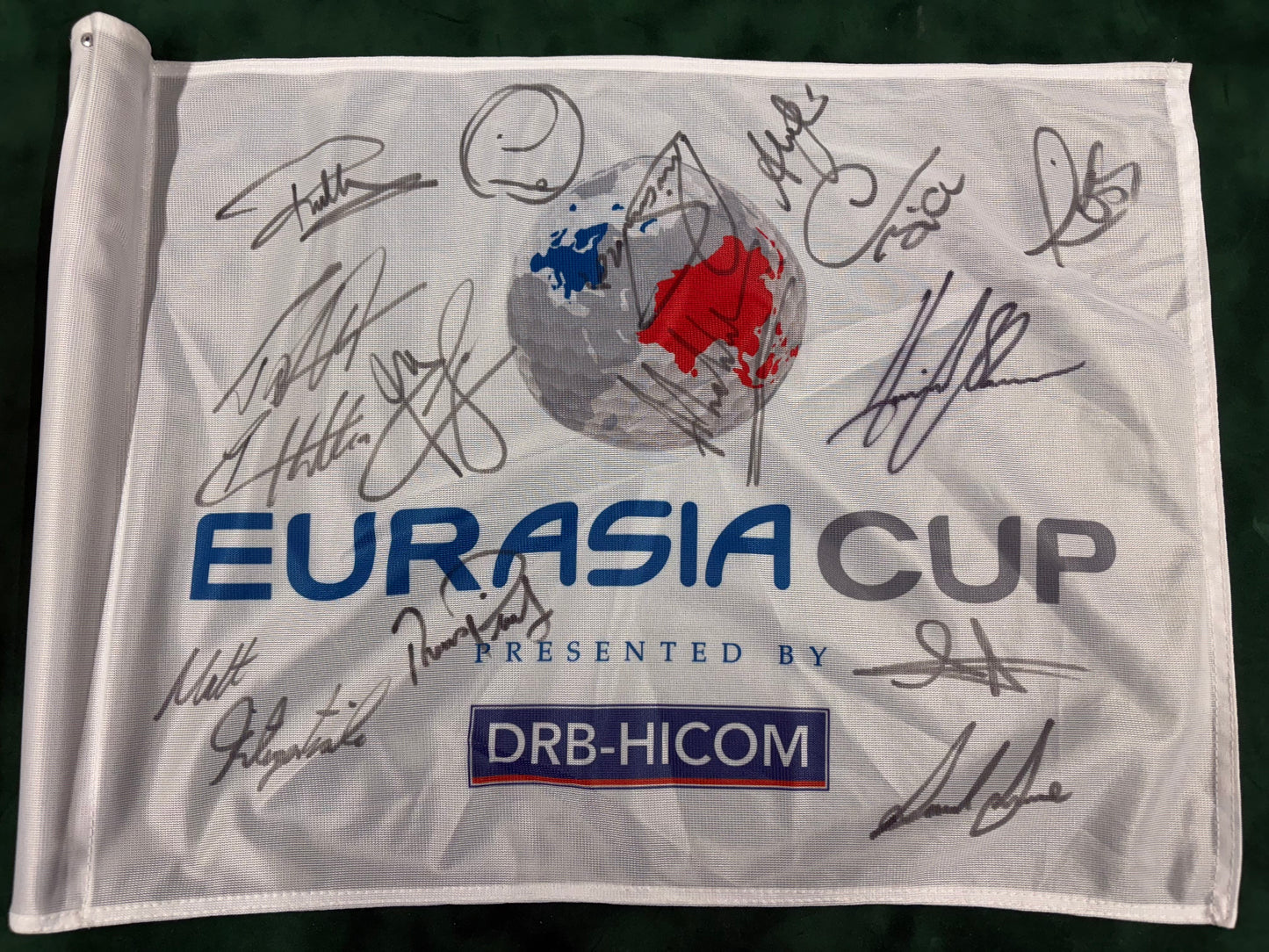 RARE Team Europe Fully Signed 2018 Eurasia Cup Course Golf Pin Flag + Dealer COA