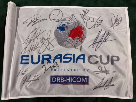 RARE Team Europe Fully Signed 2018 Eurasia Cup Course Golf Pin Flag + Dealer COA