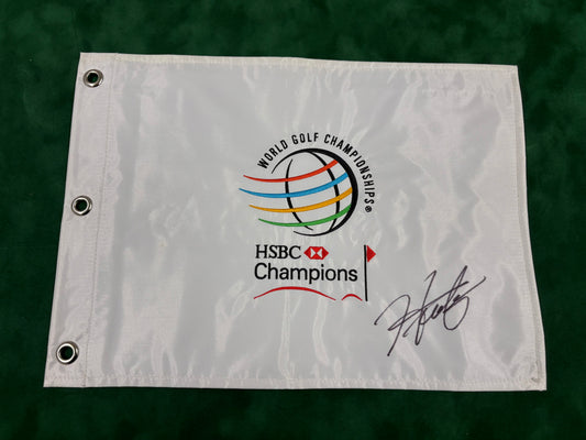 Hideki Matsuyama 2016 Winner Signed World Golf HSBC Champions Pin Flag + Cert