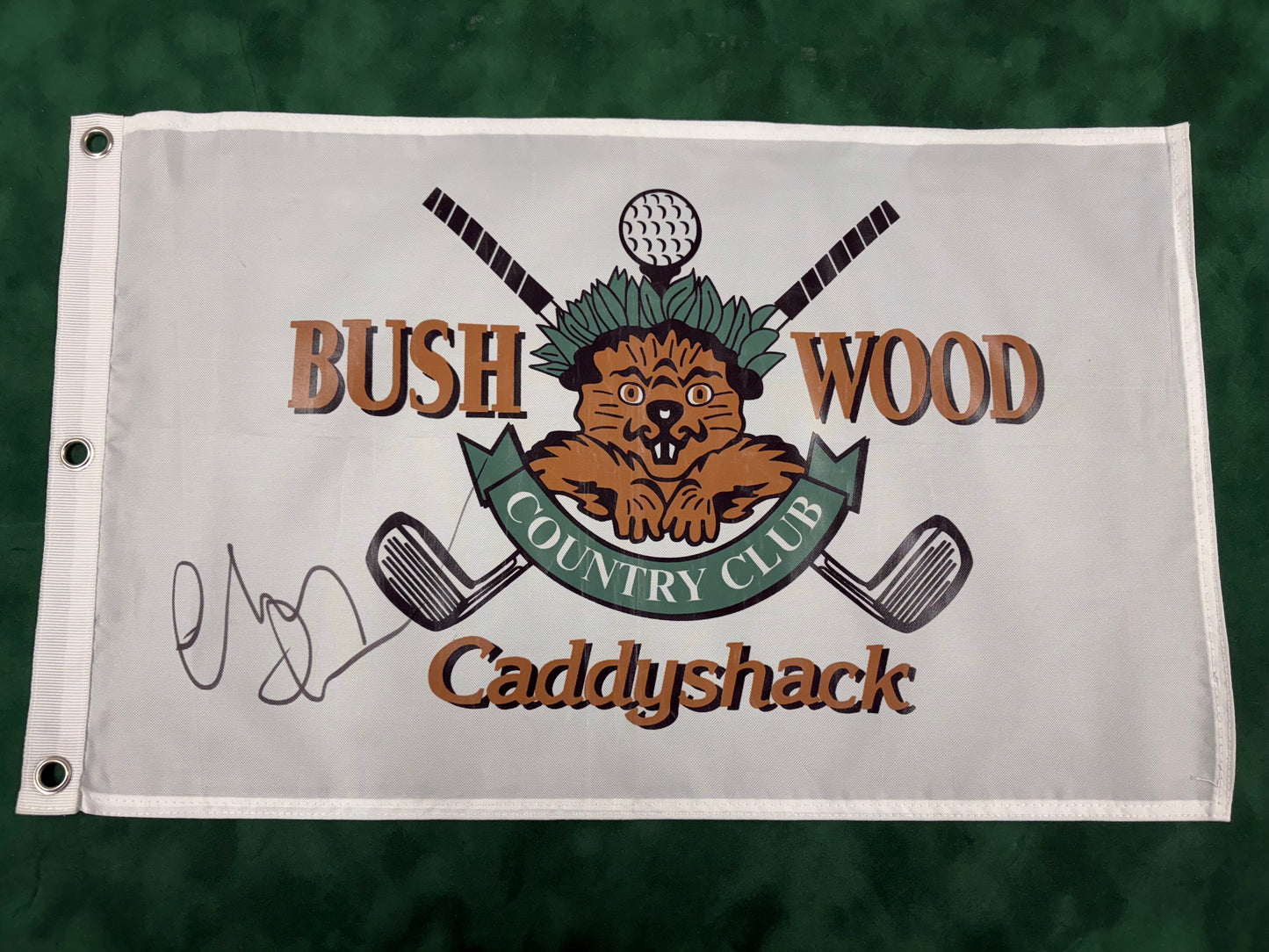 Chevy Chase Signed Caddyshack 1980 Film - Bushwood Golf Club Pin Flag + Cert