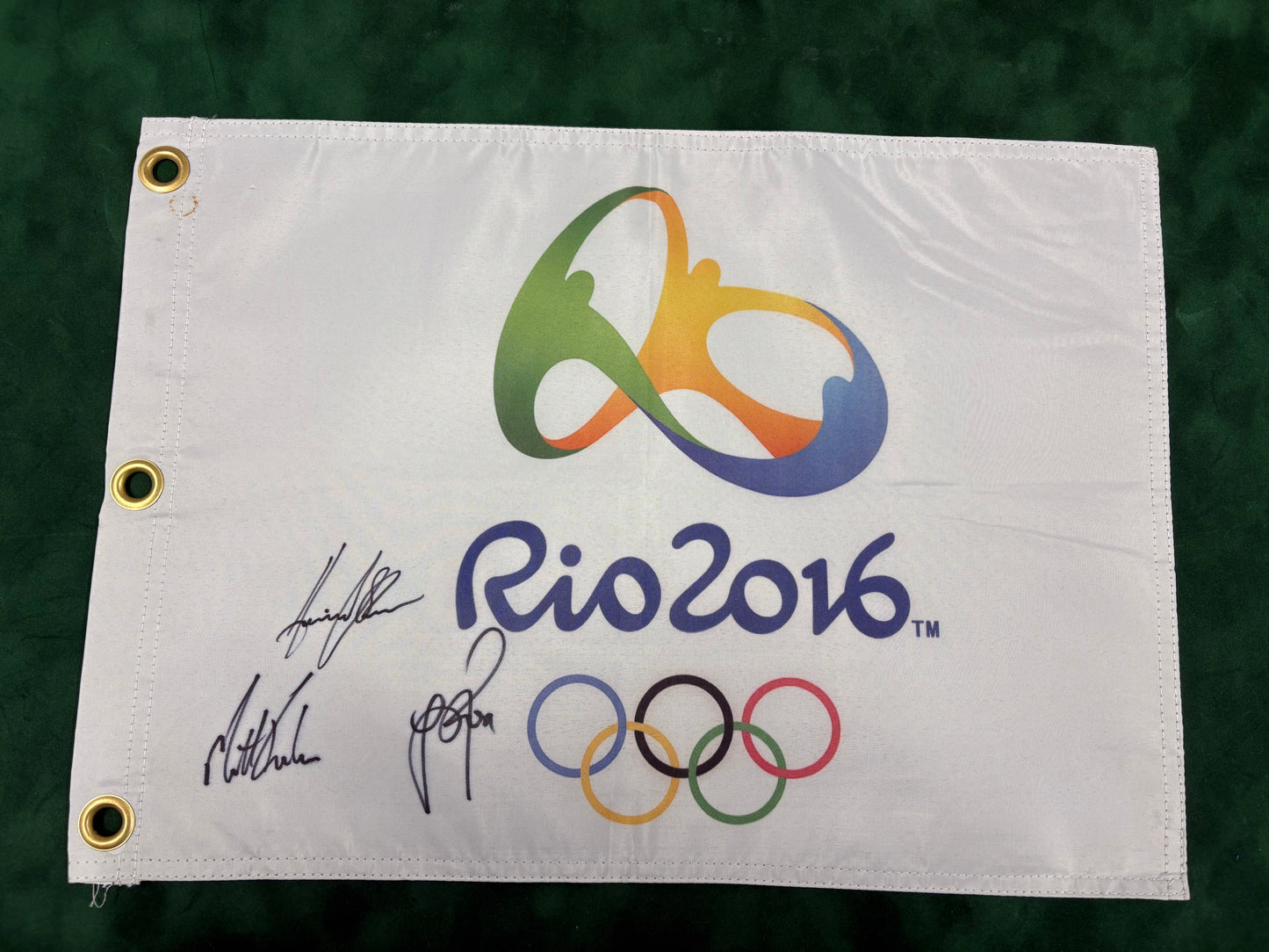 Justin Rose, Henrik Stenson, Matt Kuchar Signed 2016 Rio Olympics Golf Pin Flag + Dealer COA