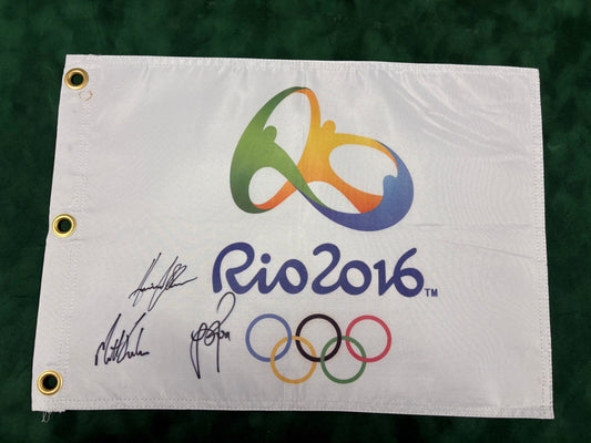 Justin Rose, Henrik Stenson, Matt Kuchar Signed 2016 Rio Olympics Golf Pin Flag + Dealer COA