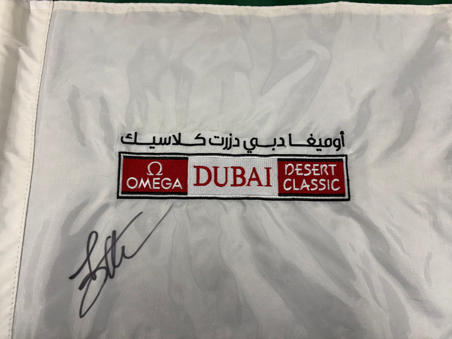 Li Haotong 2018 Winner Signed Omega Dubai Desert Classic Course Used Golf Pin Flag + Cert