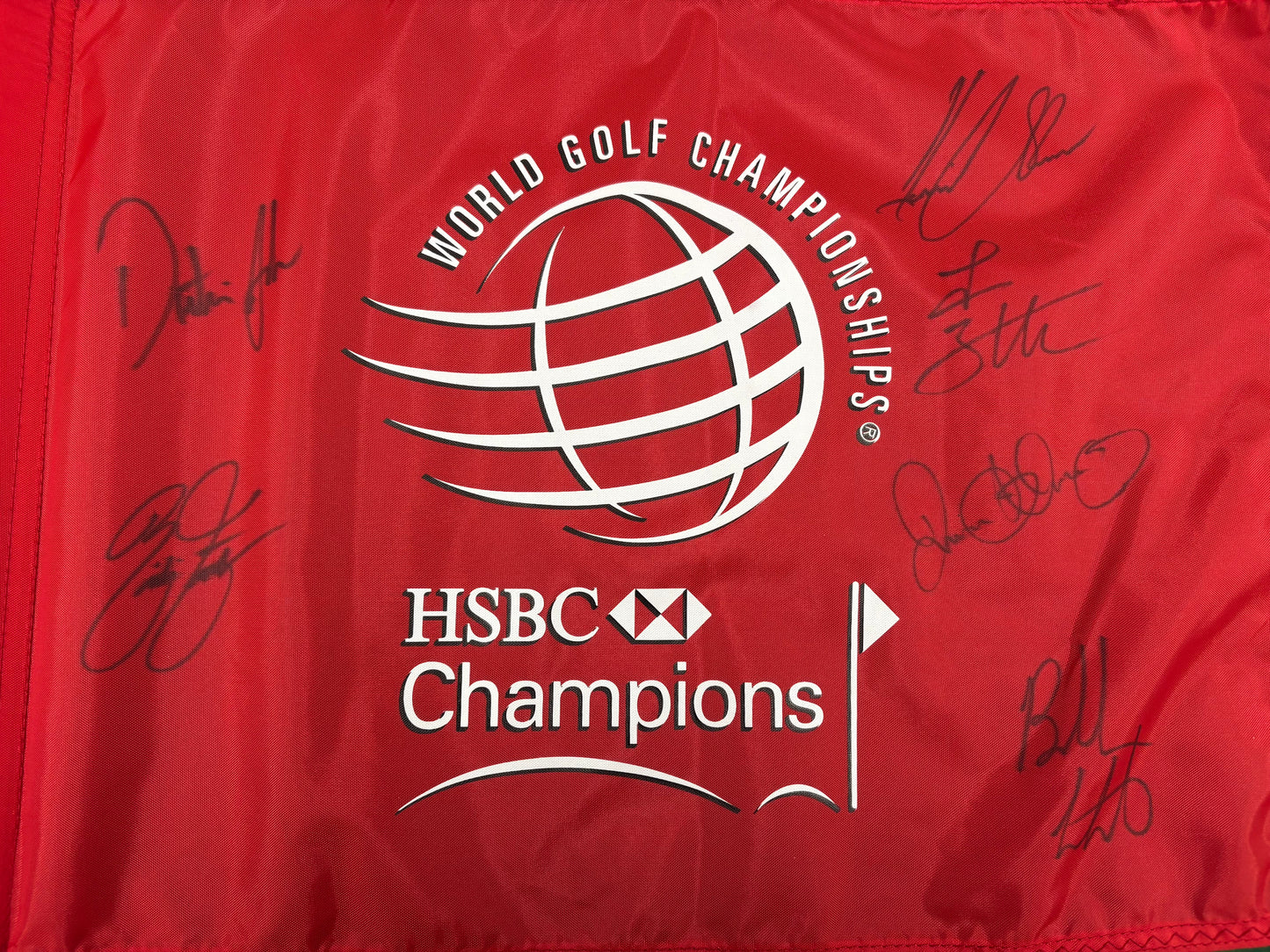 WGC HSBC Champions Signed Course Used Golf Pin Flag (McIlroy, Johnson, Stenson) + Cert