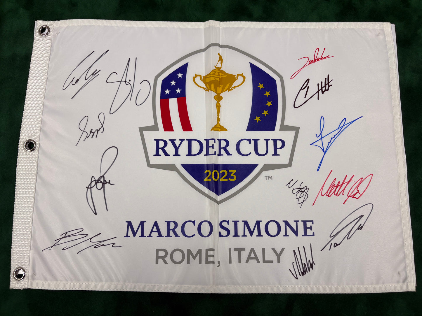 2023 Ryder Cup Team Europe Golf Flag Signed by 12 inc Fleetwood Rahm Lowry + COA