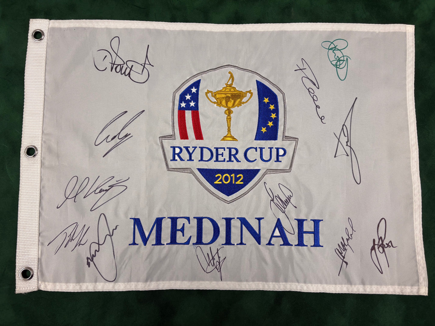 2012 Ryder Cup at Medinah Team Europe Signed Golf Flag (Poulter, McDowell) + COA